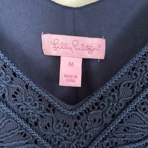 Lilly Pulitzer Alden Tunic Dress Size M Lace Mini Geo Circle Knit, Navy, Size M - Picture 4 of 7